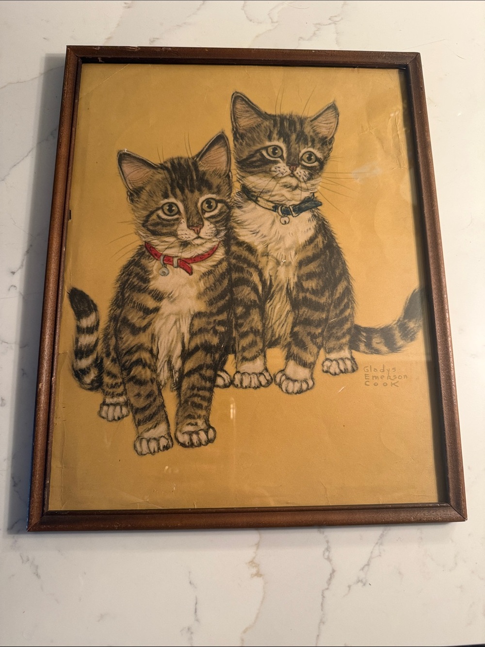 Vintage Cat Print “Two Little Striped Kittens” by Gladys Emerson Cook Framed